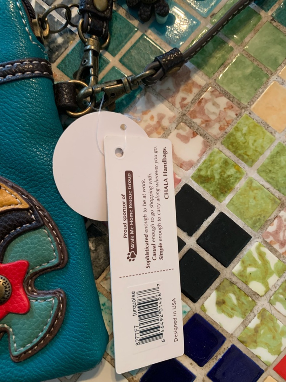 Chala Teal Convertible Crossbody with Flower Charm - Picture 3 of 11